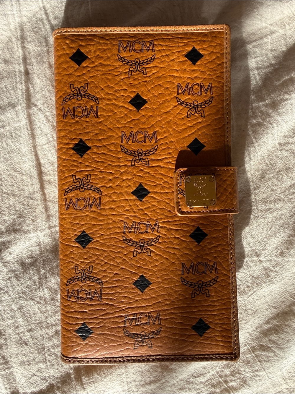MCM Cognac and Black Visetos Long Wallet with Gold Plate